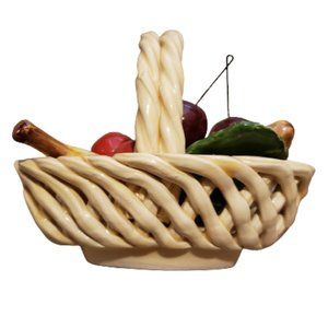 Bassano Ceramic Fruit Basket Centerpiece Vintage Italian Glassware 6" Pre-owned